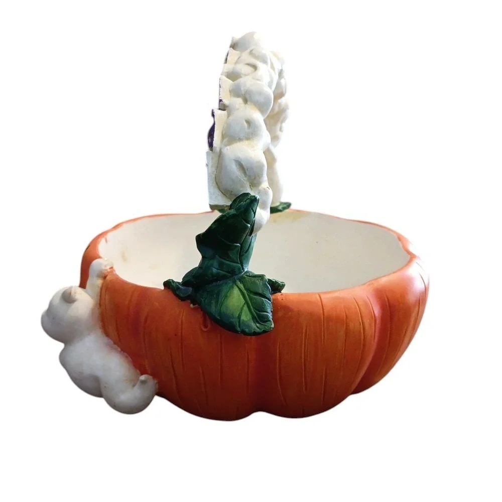 Trick Treat Halloween Jack-O-Lantern Pumpkin Ghosts Candy Dish Basket Vtg 6.5